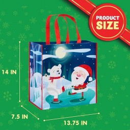 13,75 « x 14 » Noël Grands sacs fourre-tout Sacs d’épicerie réutilisables de vacances pour fournitures de faveur de fête de classe, sacs à provisions de Noël