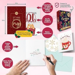 Paquete de 100 tarjetas de Navidad en caja con sobres y pegatinas, 100 diseños únicos con tarjetas de Navidad impresas en el interior a granel
