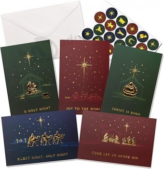 Mooie Kerstkaarten Set Van 20 Met Religieuze Ontwerpen - Incl. Bulk Enveloppen, Bijpassende Stickers En Opbergdoos