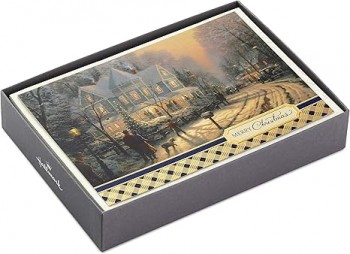 Hallmark Thomas Kinkade Boxed Kerstkaarten Assortiment, Besneeuwde Scènes (3 Ontwerpen, 24 Kaarten met Enveloppen)