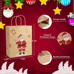 Weihnachtsgeschenktüten, 24 Stück wiederverwendbare Weihnachtsgeschenktüten, Papiergeschenktüten mit Griffen und Weihnachtsdrucken, Weihnachtstüten für Geschenke Urlaub