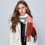 Bufanda de invierno para mujer de tela, bufandas a cuadros con sensación de cachemira de moda para mujeres, chales y envolturas de pashmina, bufanda de manta larga