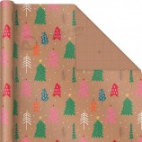 Papel de regalo kraft navideño brillante y audaz con líneas de corte en el reverso (3 rollos: 90 pies cuadrados ttl) Copos de nieve, árboles rosados