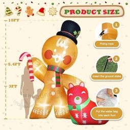 Kerst opblaasbare buitendecoratie voor tuin - 10FT Leuke opblaasbare peperkoek kerstversiering, grote kerst blow ups ingebouwde LED's