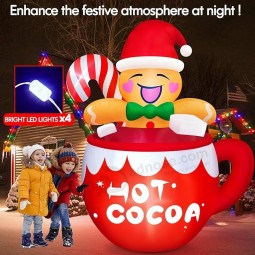Danxilu 6FT Decorações de Natal Infláveis ao Ar Livre, Fofo Blow Up Hot Cocoa Gingerbread Man com Bengalas de Doces Embutidas LED Xmas