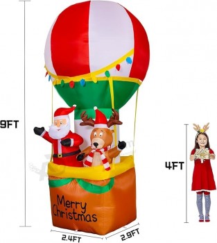 9FT 높이의 크리스마스 야드 인플레이터블 야외, 산타클로스 순록이 있는 뜨거운 공기 풍선을 불어내다, 파티를 위한 조명이 있는 휴일 인플레이터블 