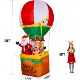 Structures gonflables de cour de Noël de 9 pieds de haut en plein air, ballon à air chaud gonflable avec renne du Père Noël, décoration de structures gonflables de vacances éclairé