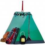 The Bridge Collection Camping Tent Ornament - Green Campsite Tent with Backpack, Campfire, Lantern, & Christmas Lights Ornament for Campers