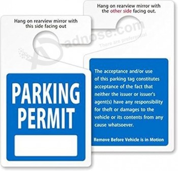 SmartSign (Pack of 50) Write-in Parking Permit Hang Tag | 5 x 3 inch 35 mil Plastic, Standard Rearview Mirror Hang Tags, Blue, Black and White