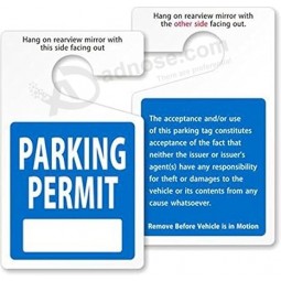 SmartSign (Pacote de 50) Etiqueta de Estacionamento para Pendurar | 5 x 3 polegadas 35 mil Plástico, Etiquetas de Espelho Retrovisor Padrão, Azul, Preto e Branco
