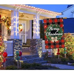 Christmas Garden Flag 28x40 Double Sided, Red and Black Buffalo Checked Plaid Burlap Christmas Flag, Large Christmas Yard Flag