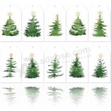 AnyDesign 120Pcs 크리스마스 종이 선물 태그 대마 로프 수채화 크리스마스 트리 태그 구멍이 뚫린 휴일 식물 호의 태그