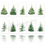 AnyDesign 120Pcs Christmas Paper Gift Tags with Hemp Rope Watercolor Xmas Tree Tag Pre-Punched with Holes Holiday Plant Favor Tag