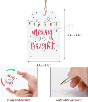 Christmas Gift Tags with String, 50Pcs Merry and Bright Personalized Christmas Name Tags, Boho Red and Green Chritmas Tags for Holiday Gift