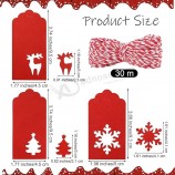 Etichette regalo di carta natalizia Etichette kraft rosse Etichette appese Albero di Natale Fiocco di neve Design della renna con spago da 30 metri per Natale
