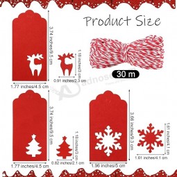 Etichette regalo di carta natalizia Etichette kraft rosse Etichette appese Albero di Natale Fiocco di neve Design della renna con spago da 30 metri per Natale