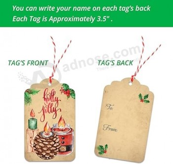 Christmas Gift Name Tags 60 Count with Untied String -15 Assorted Foil, Printed Designs to and from Labels for Xmas Present Wrapping