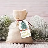 AnyDesign Christmas Paper Gift Tags with Hemp Rope Xmas Tree Stocking Tag Pre-Punched with Holes Gold Foil Happy Holiday Favor Tag Hanging Labe