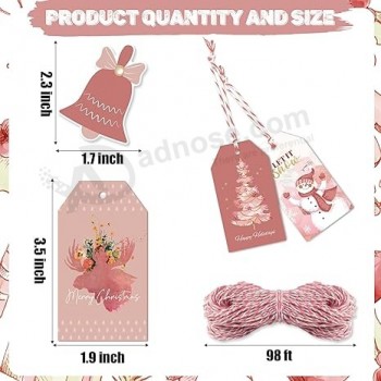 137PCS Etiquetas de regalo de Navidad vintage con cuerda de cáñamo de 30 m Etiquetas de papel colgantes de Feliz Navidad con decoración de cuerda para árbol de Navidad Navidad