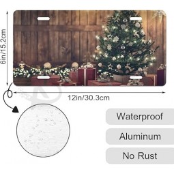Placa de matrícula frontal del árbol de Navidad de alta gama personalizada Hermosas cajas de regalo Placas de metal de abeto de Navidad Etiqueta de tocador Novedad de aluminio