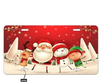 Plaque d’immatriculation avant de voiture de Noël haut de gamme personnalisée Père Noël mignon Père Noël bonhomme de neige renne et elfe US Standard Vehicles Inch Auto Cars Tag Nov