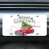 Coche de Navidad de alta gama personalizada Matrícula delantera del coche Camión retro rojo Abeto Perro salchicha Vehículos estándar de EE. UU. 6 x 12 pulgadas Auto Cars Tag