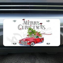 Coche de Navidad de alta gama personalizada Matrícula delantera del coche Camión retro rojo Abeto Perro salchicha Vehículos estándar de EE. UU. 6 x 12 pulgadas Auto Cars Tag