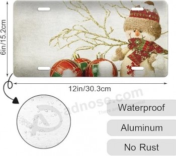 Targhe anteriori per auto con pupazzo di neve di fascia alta personalizzate Pupazzo di neve invernale e palle di Natale rosse Piastre di vanità per auto in metallo in alluminio