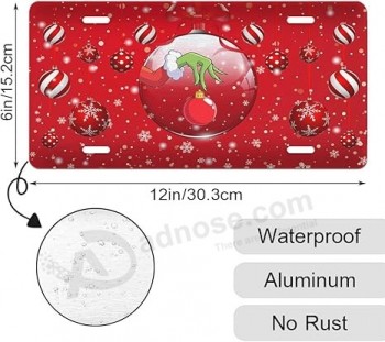 Aangepaste high-end rode kerstballen Voorste kentekenplaat Aluminium Nieuwigheid Kerstballen Sneeuwvlokken en heksenhand metalen ijdelheid tags