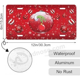 Bolas de Navidad rojas personalizadas de alta gama Placa de matrícula frontal Bolas de Navidad novedosas de aluminio Copos de nieve y etiquetas de tocador de metal de mano de bruja