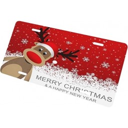 Cubierta de matrícula delantera de automóvil de gama alta personalizada Placa de matrícula de nieve de reno de Navidad roja Decoración personalizada de automóvil Etiqueta de vanida