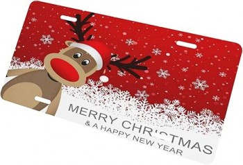 Custom high-end Car Front License Plate Cover Red Christmas Reindeer Snow License Plate Car Personalized Decoration Vanity Tag