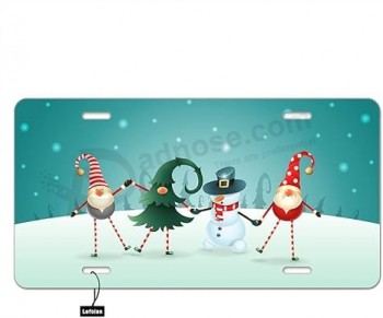 Custom high-end Front License Plate Christmas Friends, Cute Gnomes Xmas Tree and Snowman Auto Car Tag Vanity Plates Aluminum Novelty for Men