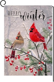 Winter Cardinal Bird Garden Flag 12x18 Vertical Double Sided Farmhouse Trees Snow Christmas Holiday Outside Decorations Burlap Yard Flag