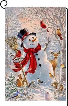 Winter Schneemann Garten Flagge 12x18 vertikal doppelseitig Weihnachten Hirsch Kardinal Vogel Urlaub Außendekorationen Sackleinen Hof Flagge