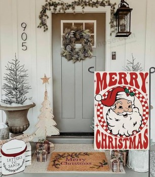 Merry Christmas Garden Flags 12x18 inch Double Sided, Seasonal Xmas Santa Claus Decorations, Small Winter Decor for Yard Outside Outdoor