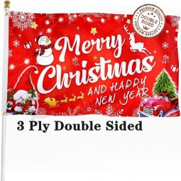 Bandiera di Natale a doppia faccia 3x5 FT all'aperto, grande striscione di buon Natale e felice anno nuovo con albero di Natale del pupazzo di neve del camion gnomo rosso