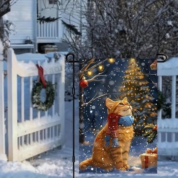 クリスマス猫ガーデンフラッグ12x18両面垂直フラッグクリスマス屋外装飾フラッグオレンジキャットハウスフラッグ屋外用