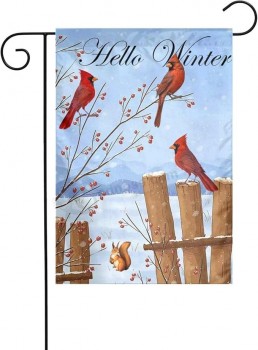 Drapeau de jardin d’oiseau cardinal d’hiver, double face Noël Snowflak Maison Cour Drapeau résistant aux intempéries Bienvenue saisonnier à l’extérieur Drapeau décoratif